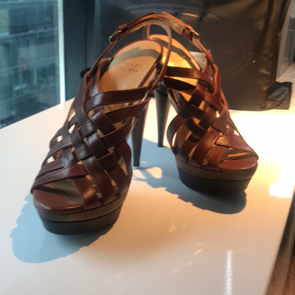 5” platform heel tan leather sandal